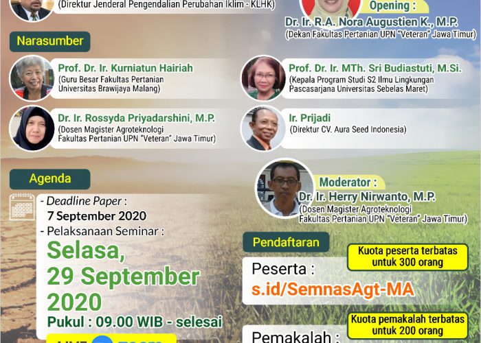 Jangan Lupa 29 September 2020, Ikut Seminar Nasional Magister Agroteknologi 2020!